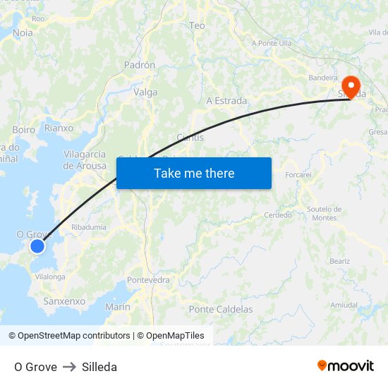 O Grove to Silleda map