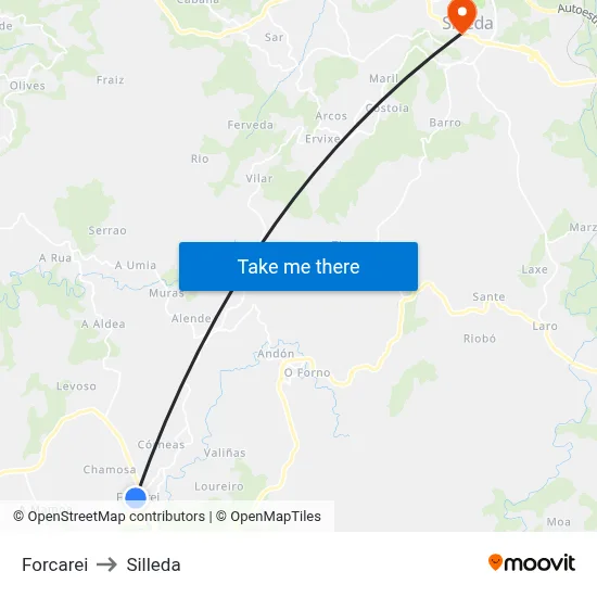 Forcarei to Silleda map