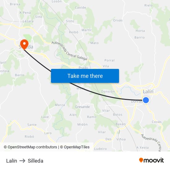 Lalín to Silleda map