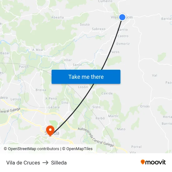 Vila de Cruces to Silleda map