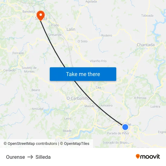 Ourense to Silleda map