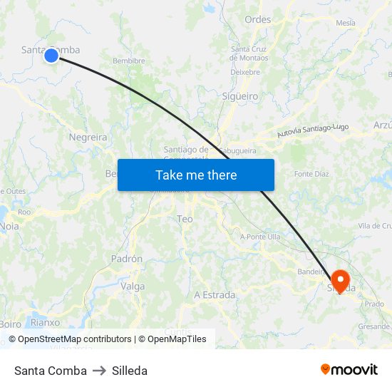 Santa Comba to Silleda map