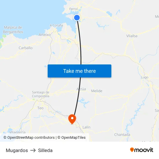 Mugardos to Silleda map
