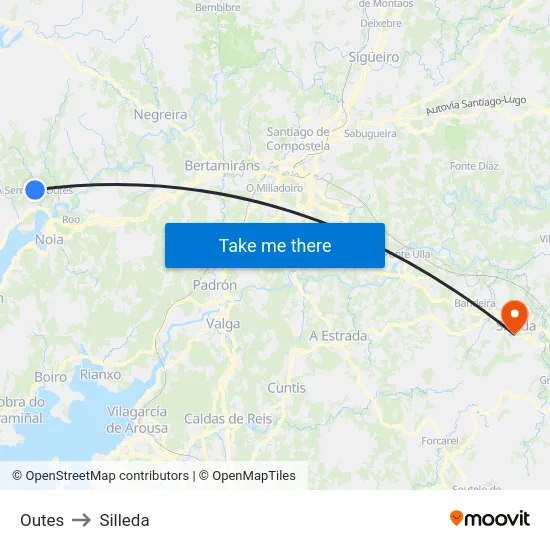Outes to Silleda map