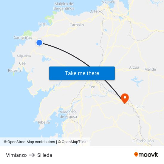 Vimianzo to Silleda map