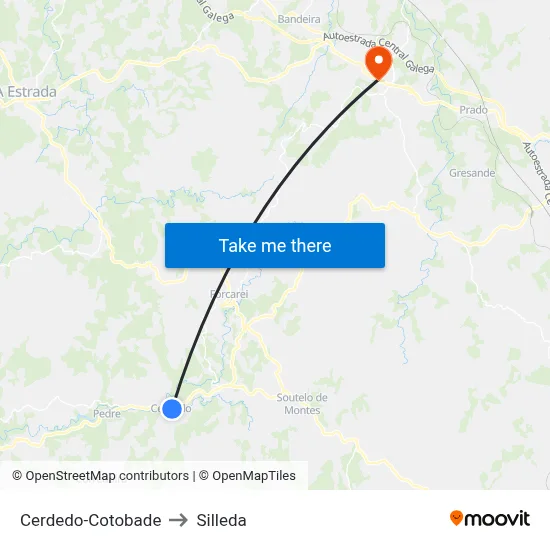 Cerdedo-Cotobade to Silleda map