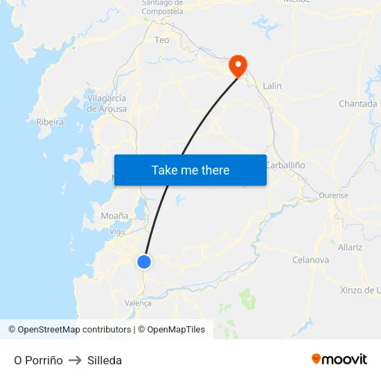 O Porriño to Silleda map