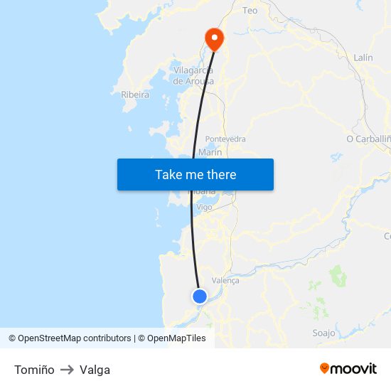 Tomiño to Valga map