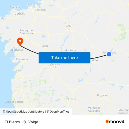 El Bierzo to Valga map