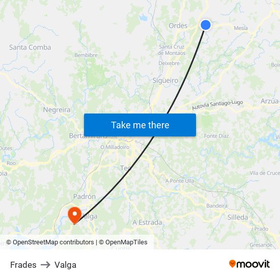 Frades to Valga map