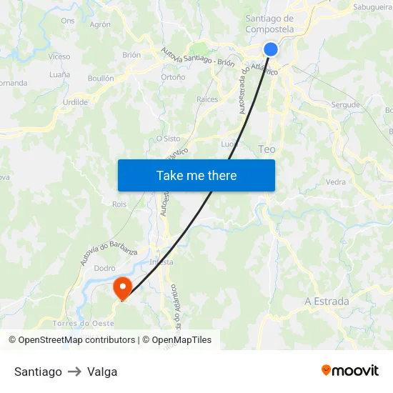 Santiago to Valga map