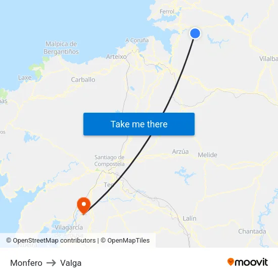 Monfero to Valga map