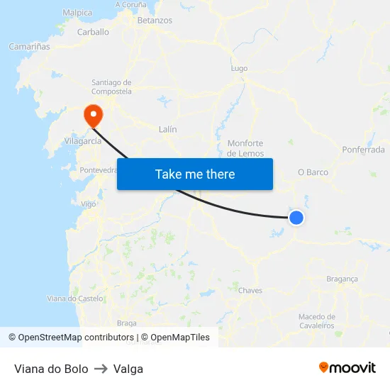 Viana do Bolo to Valga map