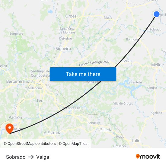 Sobrado to Valga map