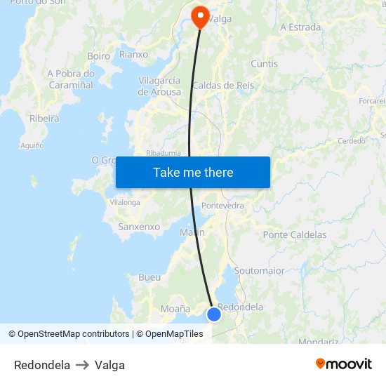 Redondela to Valga map
