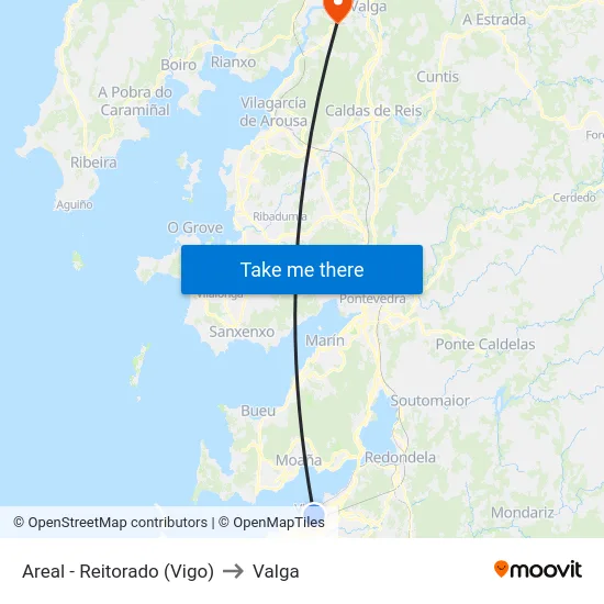 Areal - Reitorado (Vigo) to Valga map