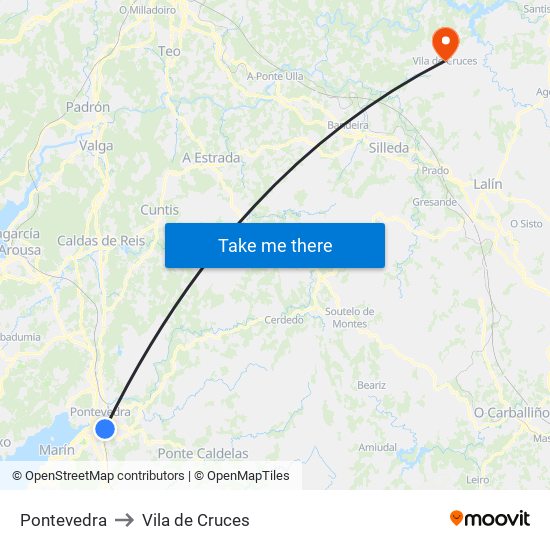 Pontevedra to Vila de Cruces map