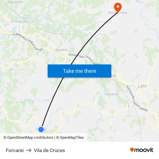 Forcarei to Vila de Cruces map