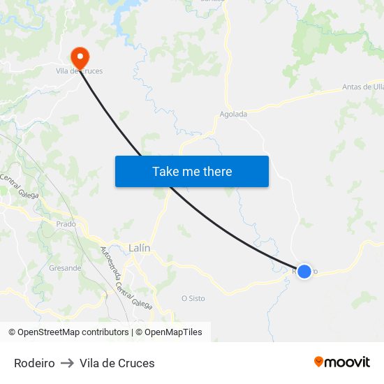 Rodeiro to Vila de Cruces map