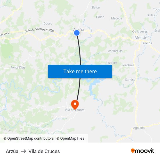 Arzúa to Vila de Cruces map