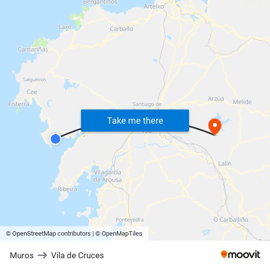 Muros to Vila de Cruces map