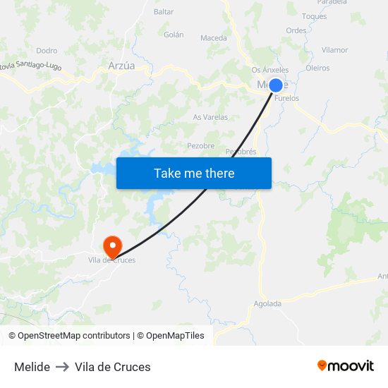 Melide to Vila de Cruces map