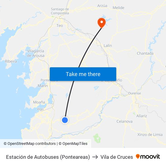 Estación de Autobuses (Ponteareas) to Vila de Cruces map