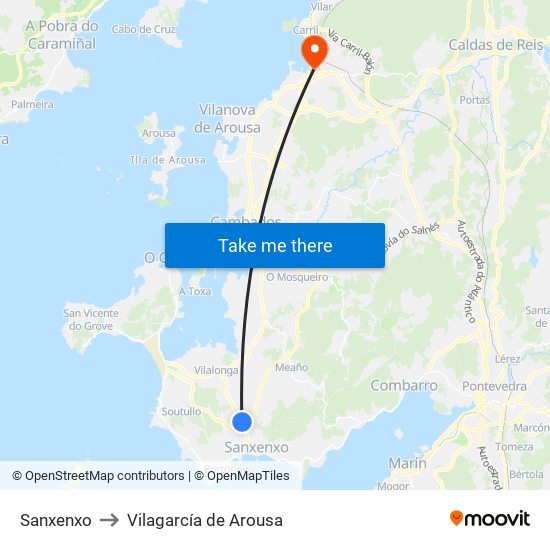 Sanxenxo to Vilagarcía de Arousa map