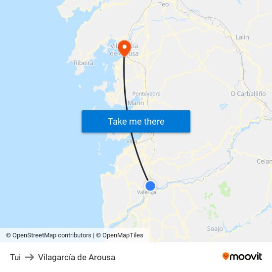 Tui to Vilagarcía de Arousa map