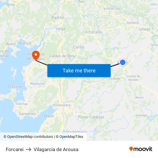 Forcarei to Vilagarcía de Arousa map