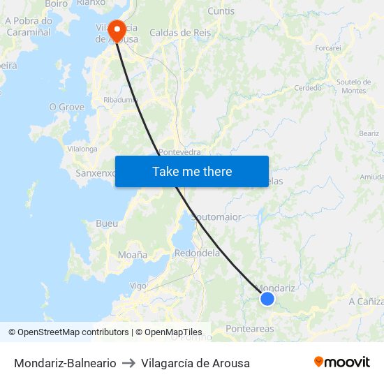 Mondariz-Balneario to Vilagarcía de Arousa map