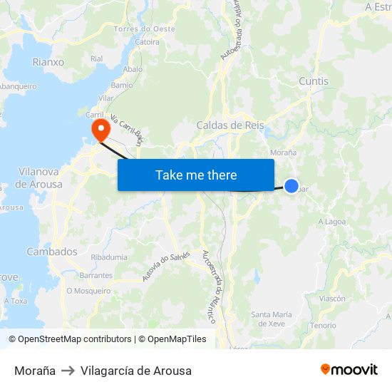 Moraña to Vilagarcía de Arousa map