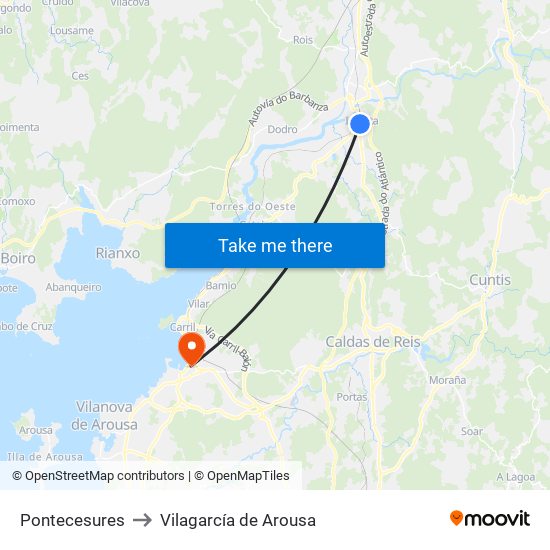 Pontecesures to Vilagarcía de Arousa map