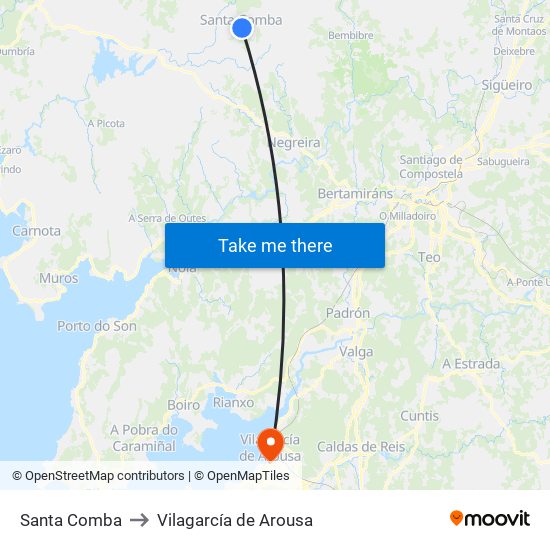 Santa Comba to Vilagarcía de Arousa map