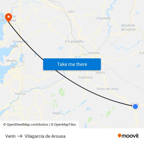 Verín to Vilagarcía de Arousa map