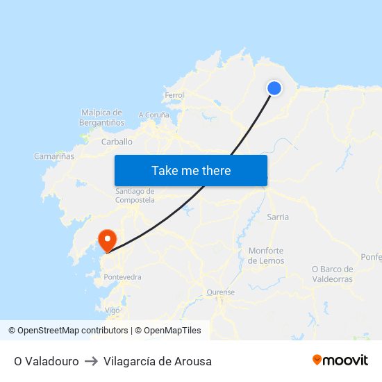O Valadouro to Vilagarcía de Arousa map