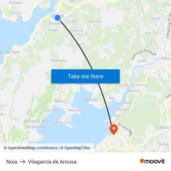 Noia to Vilagarcía de Arousa map