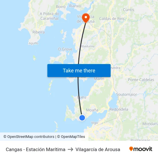 Cangas - Estación Marítima to Vilagarcía de Arousa map