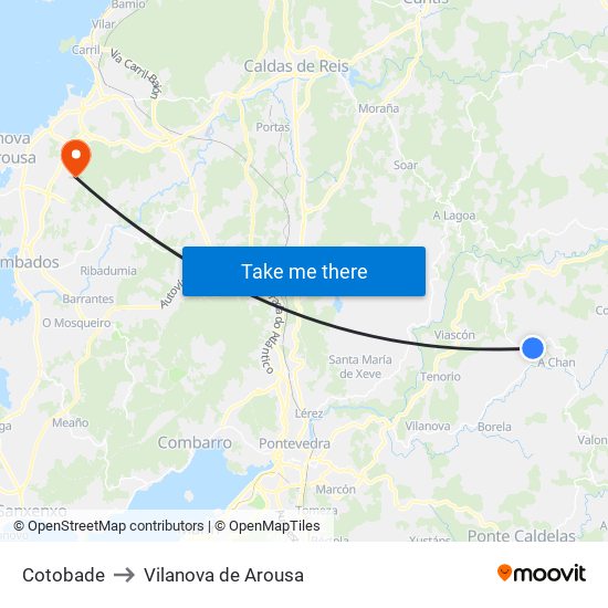 Cotobade to Vilanova de Arousa map