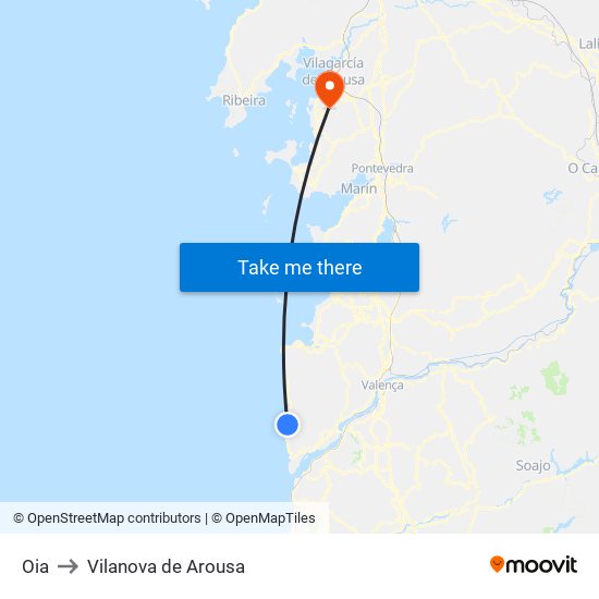 Oia to Vilanova de Arousa map