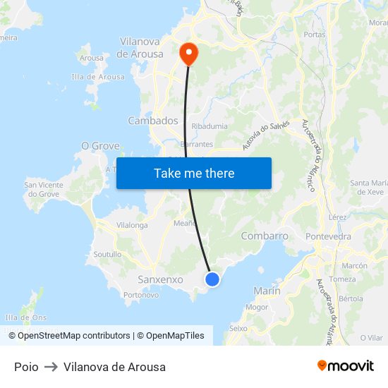 Poio to Vilanova de Arousa map
