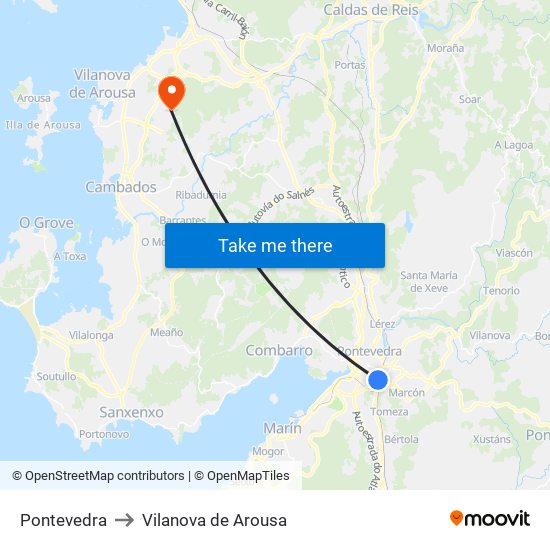 Pontevedra to Vilanova de Arousa map