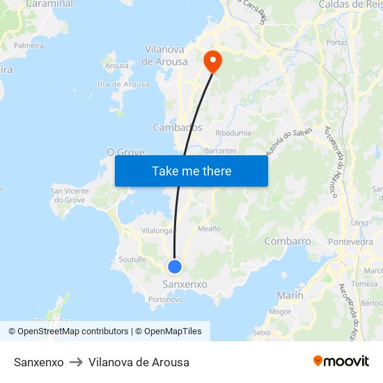 Sanxenxo to Vilanova de Arousa map