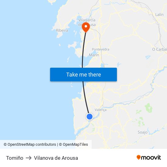 Tomiño to Vilanova de Arousa map