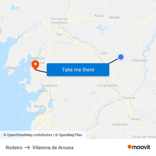 Rodeiro to Vilanova de Arousa map