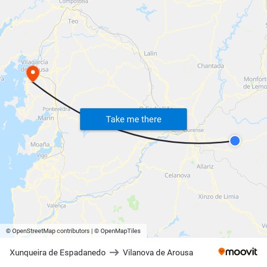 Xunqueira de Espadanedo to Vilanova de Arousa map