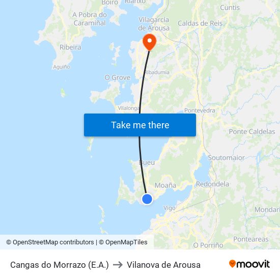 Cangas do Morrazo (E.A.) to Vilanova de Arousa map