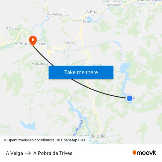 A Veiga to A Pobra de Trives map