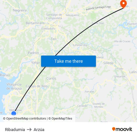 Ribadumia to Arzúa map