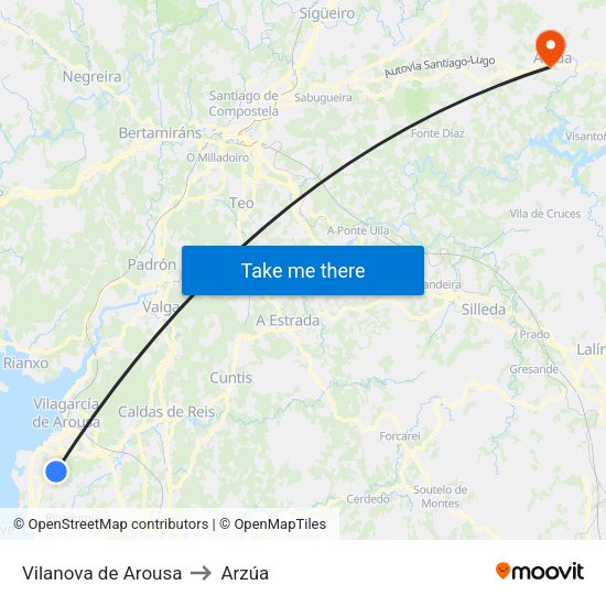 Vilanova de Arousa to Arzúa map